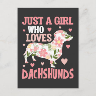 Dachshund Loving Girl Flower Dog Puppy Hearts Postcard