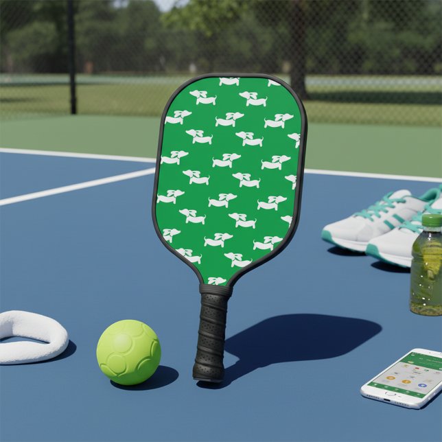 Dachshund Loving Pickleball Green Blue    Pickleball Paddle (Wiener dog pickleball paddle)