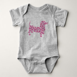 Dachshund made in Pink Hearts Baby Bodysuit
