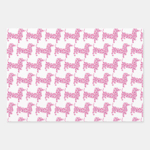 Dachshund made up in Pink Hearts Wrapping Paper Sheet