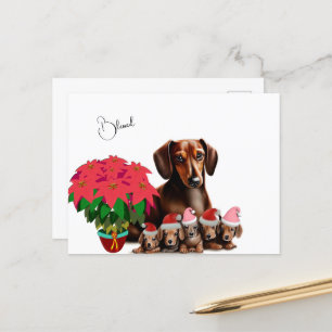 Dachshund Mama and puppies Christmas Postcard