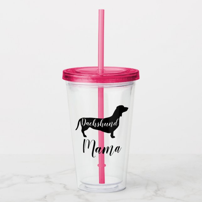 Dachshund Mama Script & Dog Silhouette Acrylic Tumbler (Front)