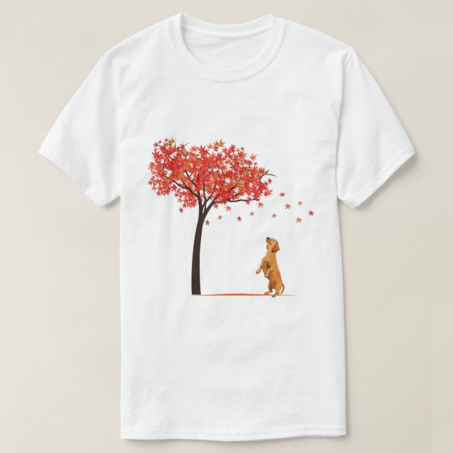 Dachshund Maple Tree Thanksgiving Day Cute Dog Dox T-Shirt (Design Front)
