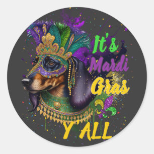 Dachshund Mardi Gras Y'all Carnival Masquerade  Classic Round Sticker