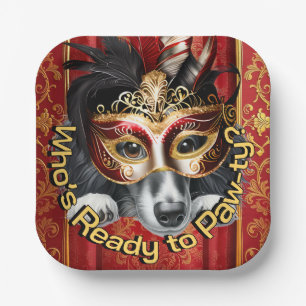 Dachshund Mask Paw-ty Plate Red Gold