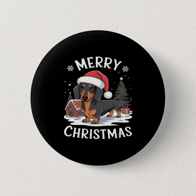 Dachshund Merry Christmas Classic T-Shirt 6 Cm Round Badge (Front)