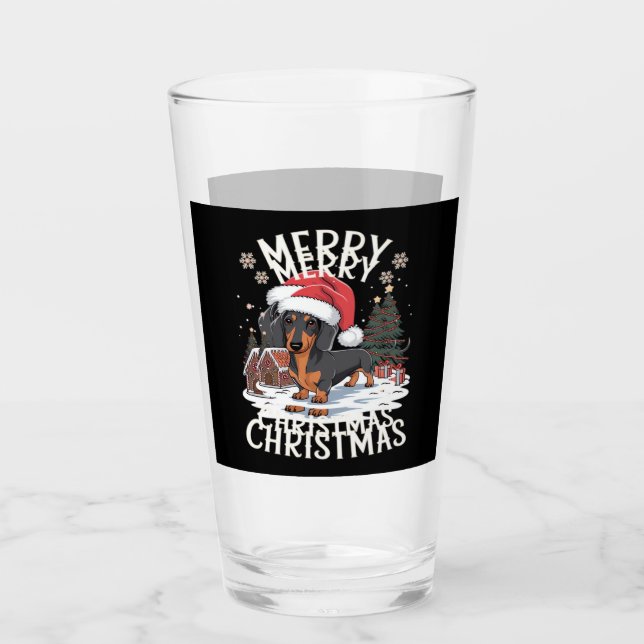 Dachshund Merry Christmas Classic T-Shirt Glass (Front)