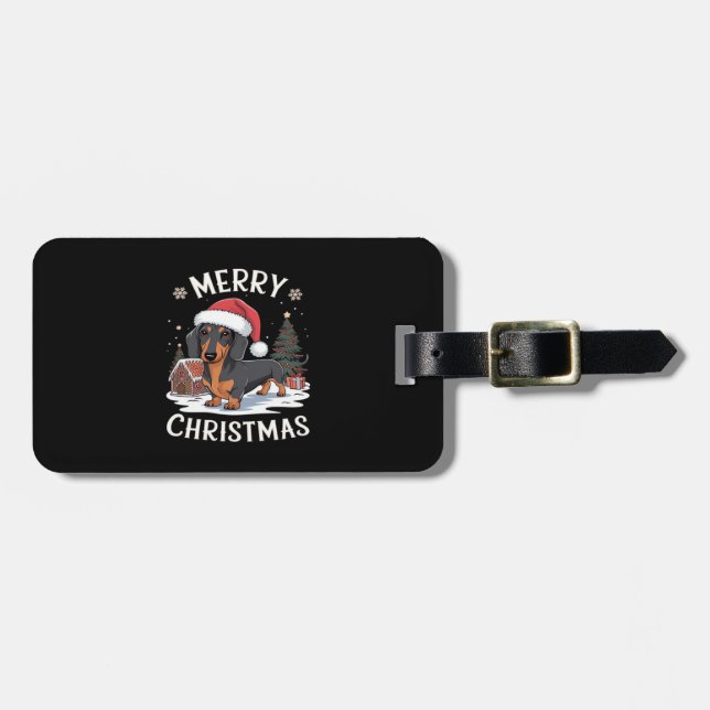 Dachshund Merry Christmas Classic T-Shirt Luggage Tag (Front Horizontal)