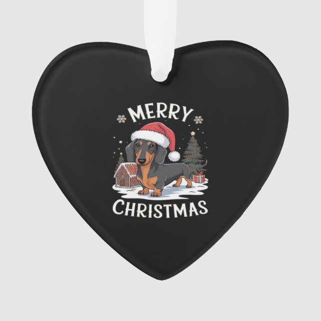 Dachshund Merry Christmas Classic T-Shirt Ornament (Front)