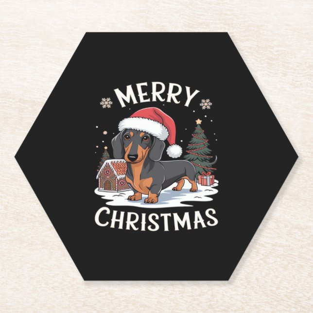 Dachshund Merry Christmas Classic T-Shirt Paper Coaster (Front)