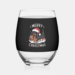 Dachshund Merry Christmas Classic T-Shirt Stemless Wine Glass