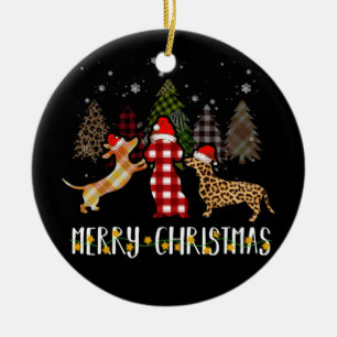 Dachshund Merry Christmas Cute Plaid Leopard Doxie Ceramic Tree Decoration