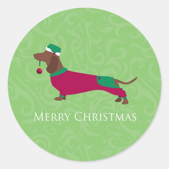 Dachshund - Merry Christmas Design Classic Round Sticker (Front)