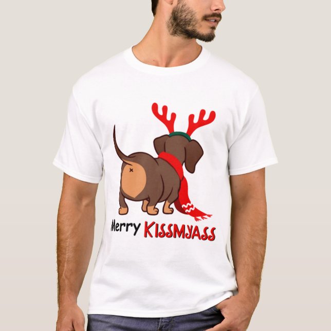 Dachshund merry kissmyass xmas lover dachshund dog T-Shirt (Front)