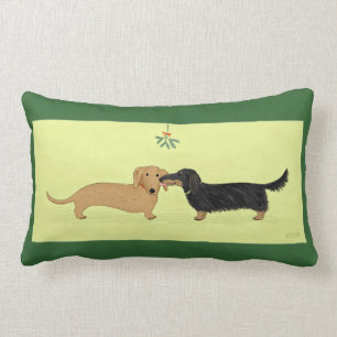 Dachshund Mistletoe Kiss - Wiener Dog Christmas Lumbar Cushion