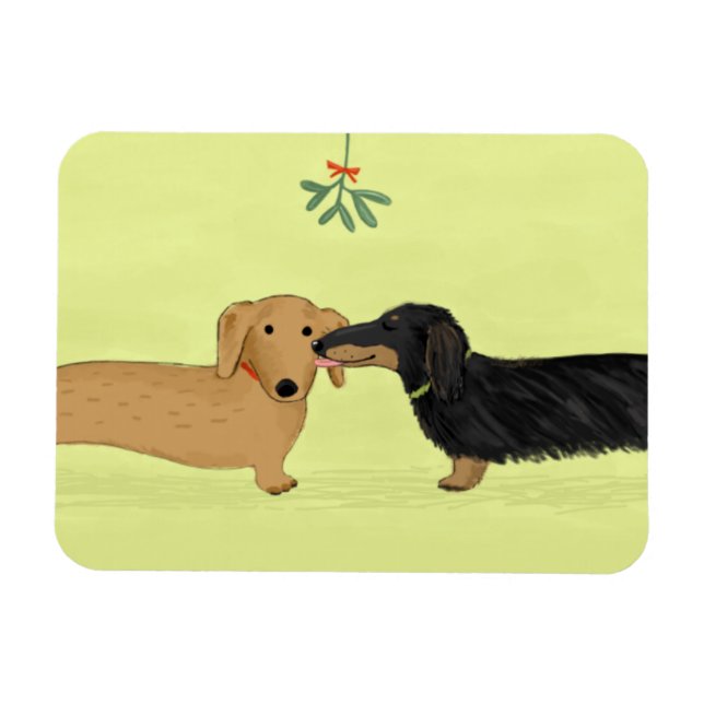 Dachshund Mistletoe Kiss - Wiener Dog Christmas Magnet (Horizontal)