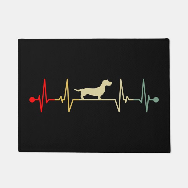 Dachshund Mom Heartbeat Vintage Retro Doormat (Front)