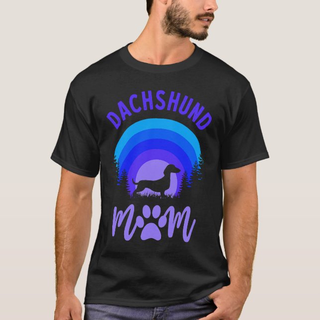 Dachshund Mom Purple Blue Sunset T-Shirt (Front)