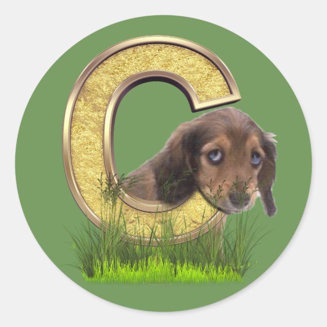 Dachshund-Monogram, capital, letter C Classic Round Sticker (Front)