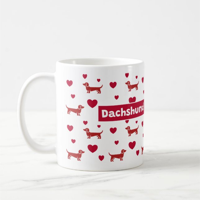 Dachshund Mug With Red Hearts (Left)