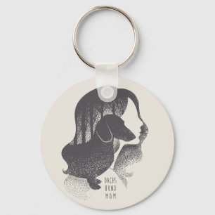 Dachshund Mum Dotwork Pointillism Illustration Key Ring
