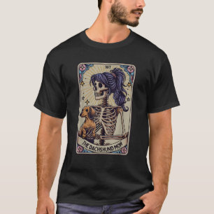 Dachshund Mum Tarot Card Skeleton Halloween Witchy T-Shirt