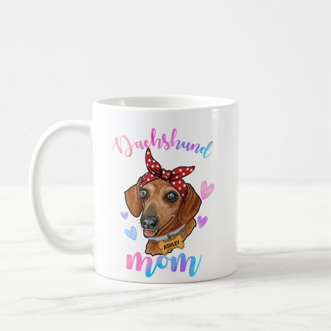 Dachshund Mum Watercolor Dog Mum  Coffee Mug (Left)