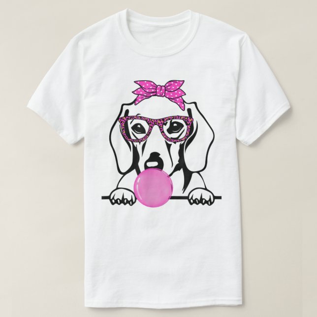 Dachshund Mum with bubble gum bandanna glasses T-S T-Shirt (Design Front)