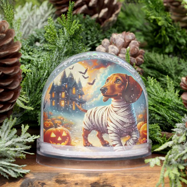 Dachshund Mummy Halloween Snow Globe (Winter)