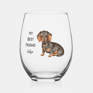 Dachshund My Best Friend Custom Name Stemless Wine Glass