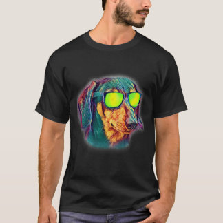 Dachshund Neon Dog Sunglasses Doxie Neon Dog Sungl T-Shirt