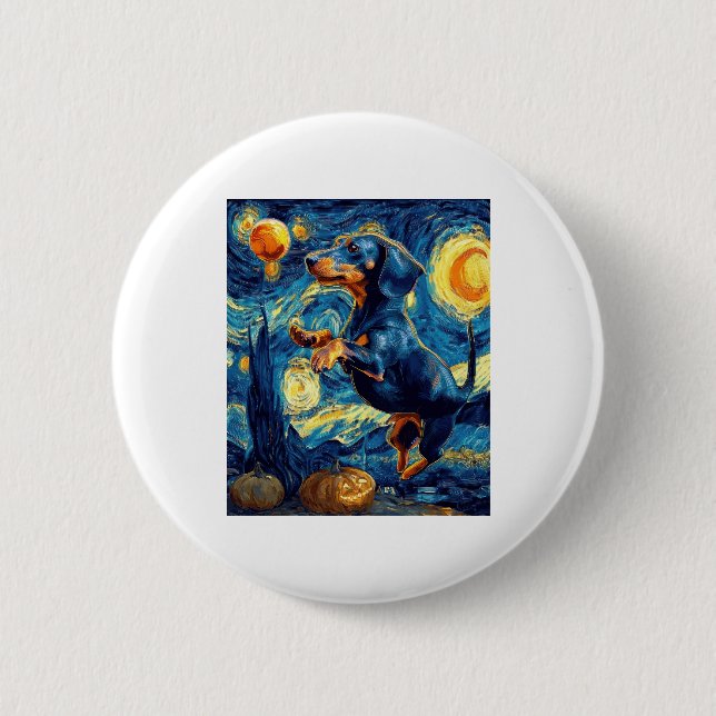 Dachshund of van gogh starry night halloween Funny 6 Cm Round Badge (Front)