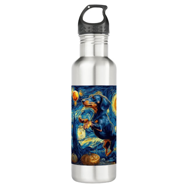 Dachshund of van gogh starry night halloween Funny 710 Ml Water Bottle (Front)