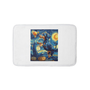 Dachshund of van gogh starry night halloween Funny Bath Mat