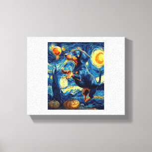 Dachshund of van gogh starry night halloween Funny Canvas Print