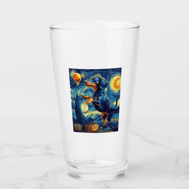 Dachshund of van gogh starry night halloween Funny Glass (Front)