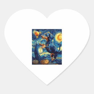 Dachshund of van gogh starry night halloween Funny Heart Sticker