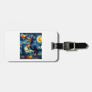 Dachshund of van gogh starry night halloween Funny Luggage Tag