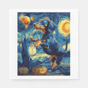 Dachshund of van gogh starry night halloween Funny Napkin