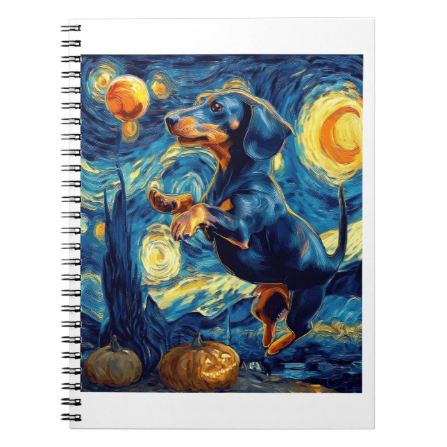 Dachshund of van gogh starry night halloween Funny Notebook (Front)