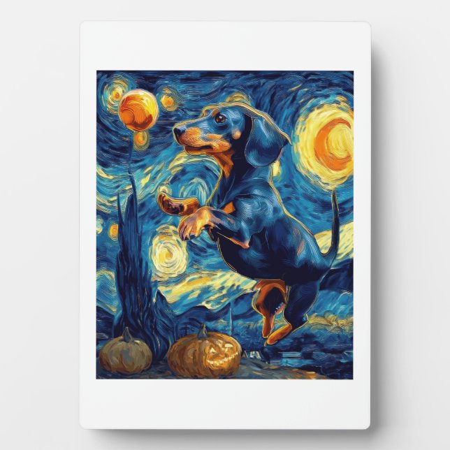 Dachshund of van gogh starry night halloween Funny Plaque (Front)