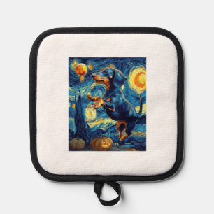 Dachshund of van gogh starry night halloween Funny Pot Holder