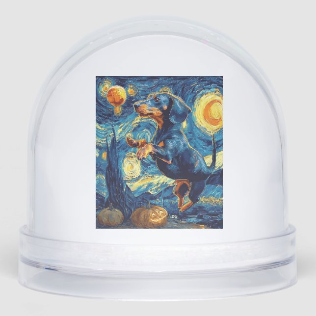 Dachshund of van gogh starry night halloween Funny Snowglobe (Front)