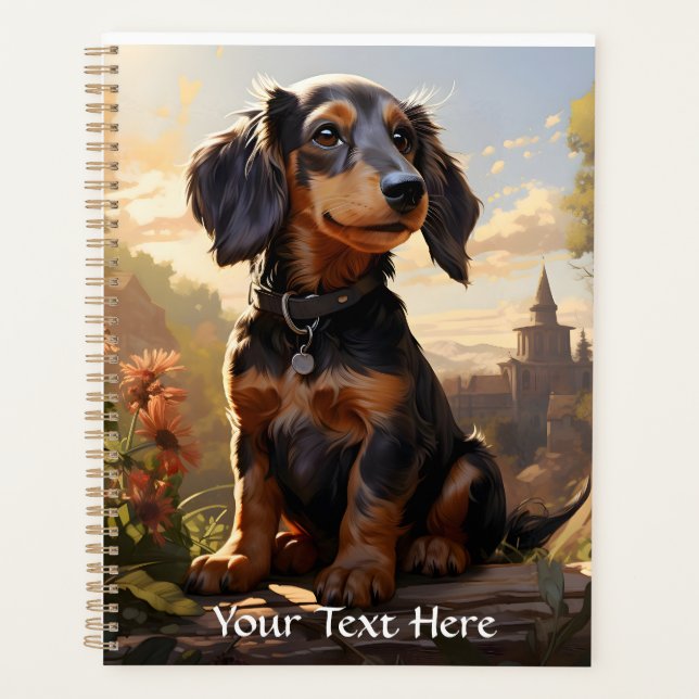 Dachshund On A Log Personalised Planner (Front)