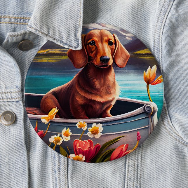 Dachshund on a Paddle: A Scenic Adventure 6 Cm Round Badge (In Situ)
