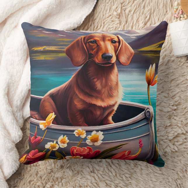 Dachshund on a Paddle: A Scenic Adventure  Cushion (Blanket)