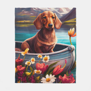 Dachshund on a Paddle: A Scenic Adventure Fleece Blanket