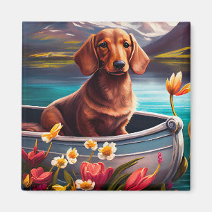 Dachshund on a Paddle: A Scenic Adventure Magnet