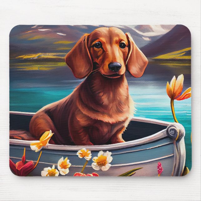 Dachshund on a Paddle: A Scenic Adventure Mouse Mat (Front)
