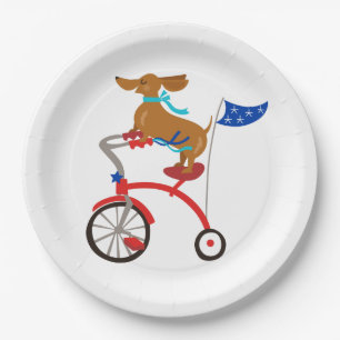 Dachshund on Bike Paper Plate